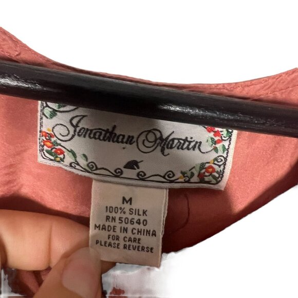 Vintage 90s Warm Mauve Ruffle Collar Silk Long Sleeve Button Up Top Medium - Picture 3 of 6